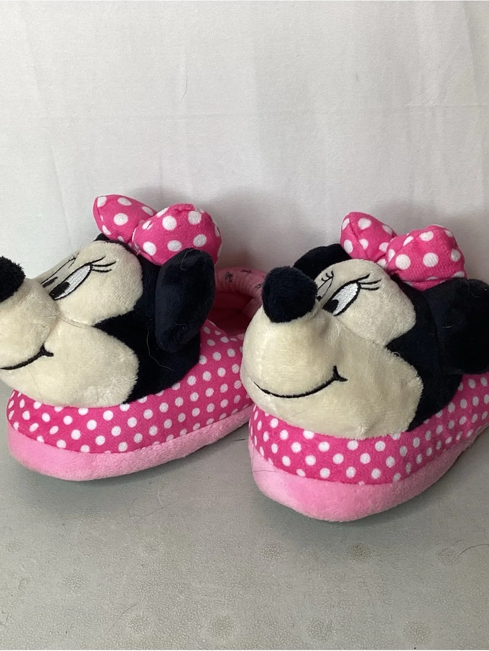 Disney Minnie Mouse Pink & White Polka Dot Plush Slippers